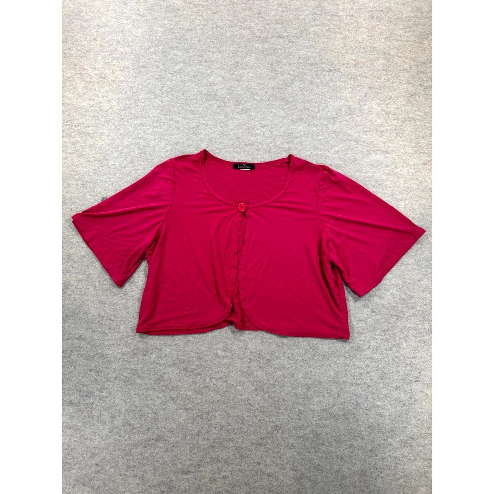 Pink Collection Cardigan Womens 1X Red Short Sleeve Stretch Casual Cover Up Top